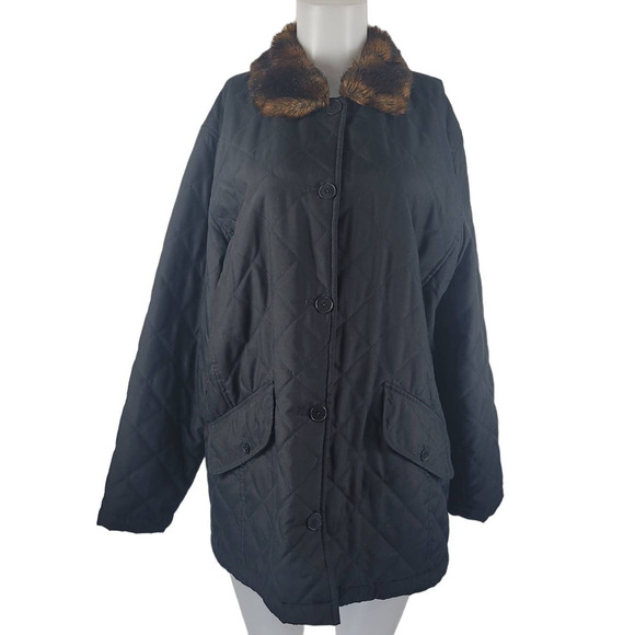 Lauren Ralph Lauren Black Label Quilted Jacket Faux Fur Collar L *Read - Picture 1 of 8